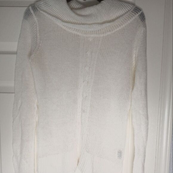Unionbay L White Ramie Acrylic Sheer Knit Cable Lslvs CowlNeck Women's Sweater. - Picture 1 of 8